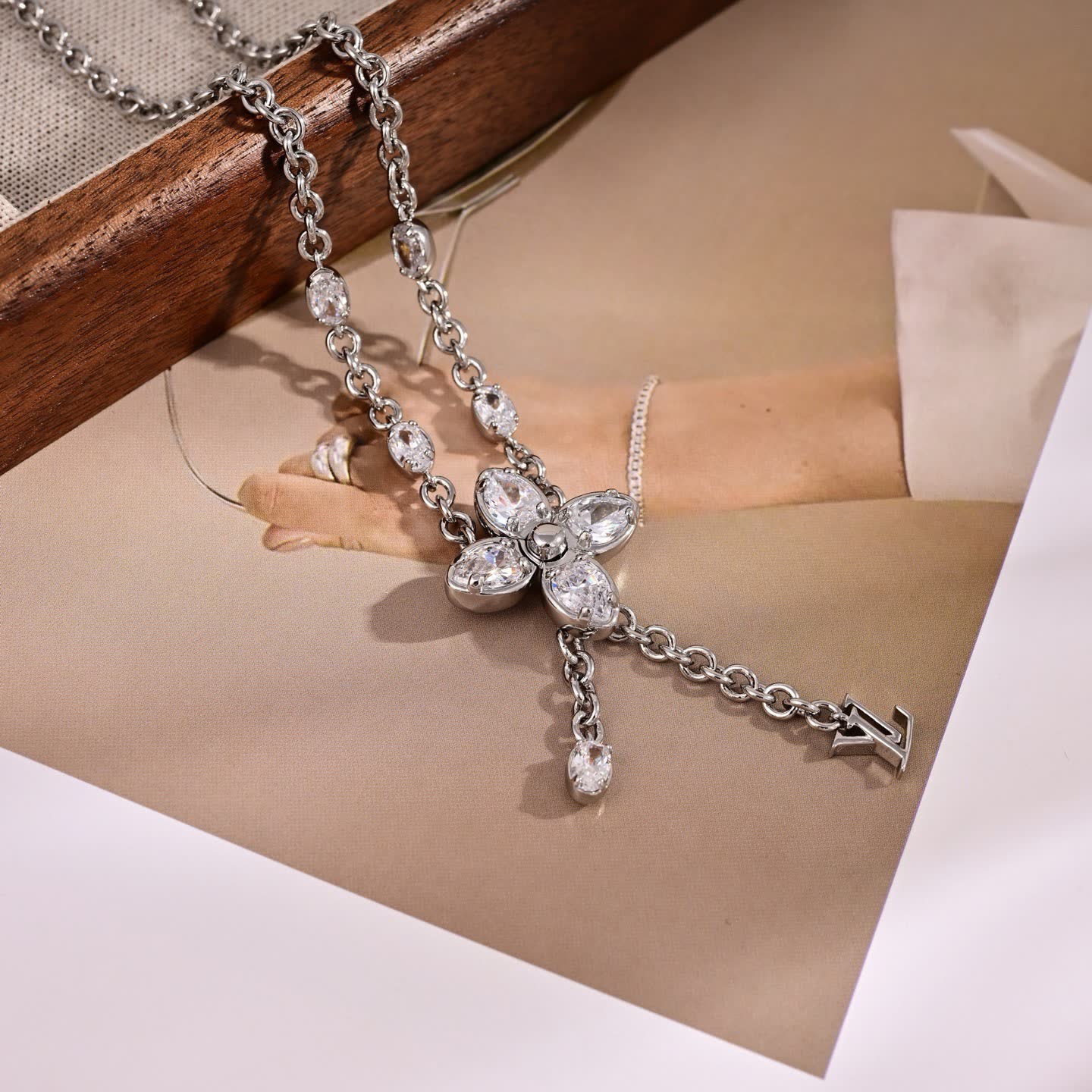 Louis Vuitton Silver Flower Necklace with Diamonds